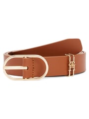 Tommy Hilfiger Brown Leather Monogram Oval Buckle Belt - Image 3 of 3
