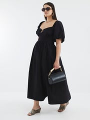River Island Black Dark Poplin Trim Midi Dress - Image 1 of 6
