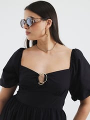 River Island Black Dark Poplin Trim Midi Dress - Image 2 of 6