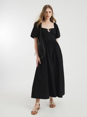 River Island Black Dark Poplin Trim Midi Dress - Image 3 of 6