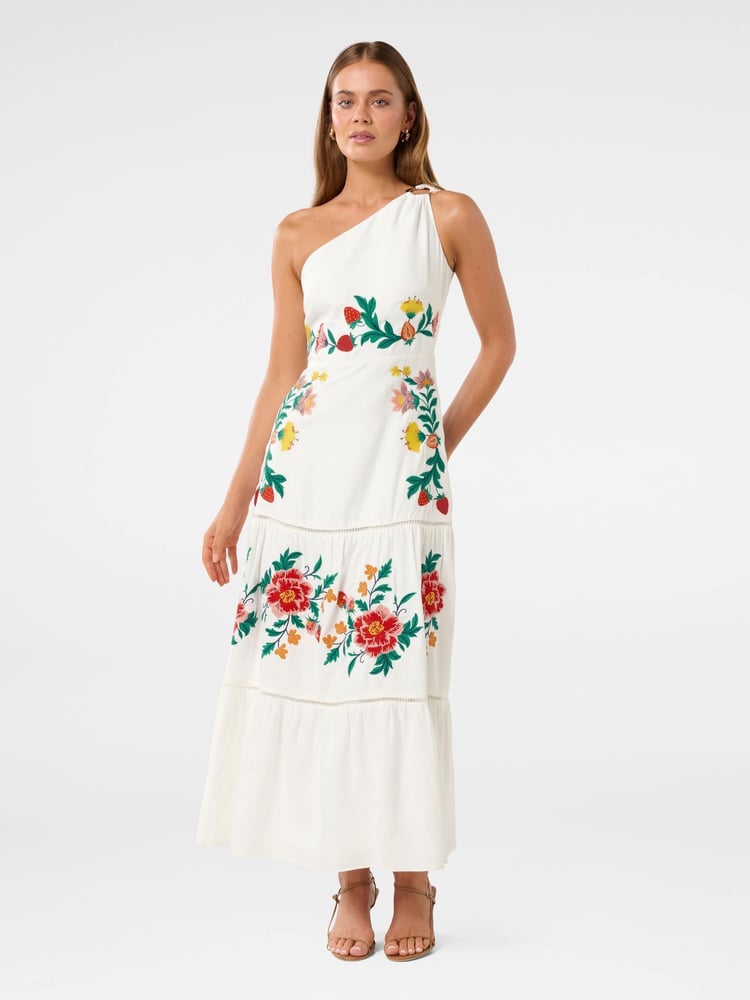 Forever New White Ollie One Shoulder Maxi Dress With A Touch Of Linen - Image 1 of 4