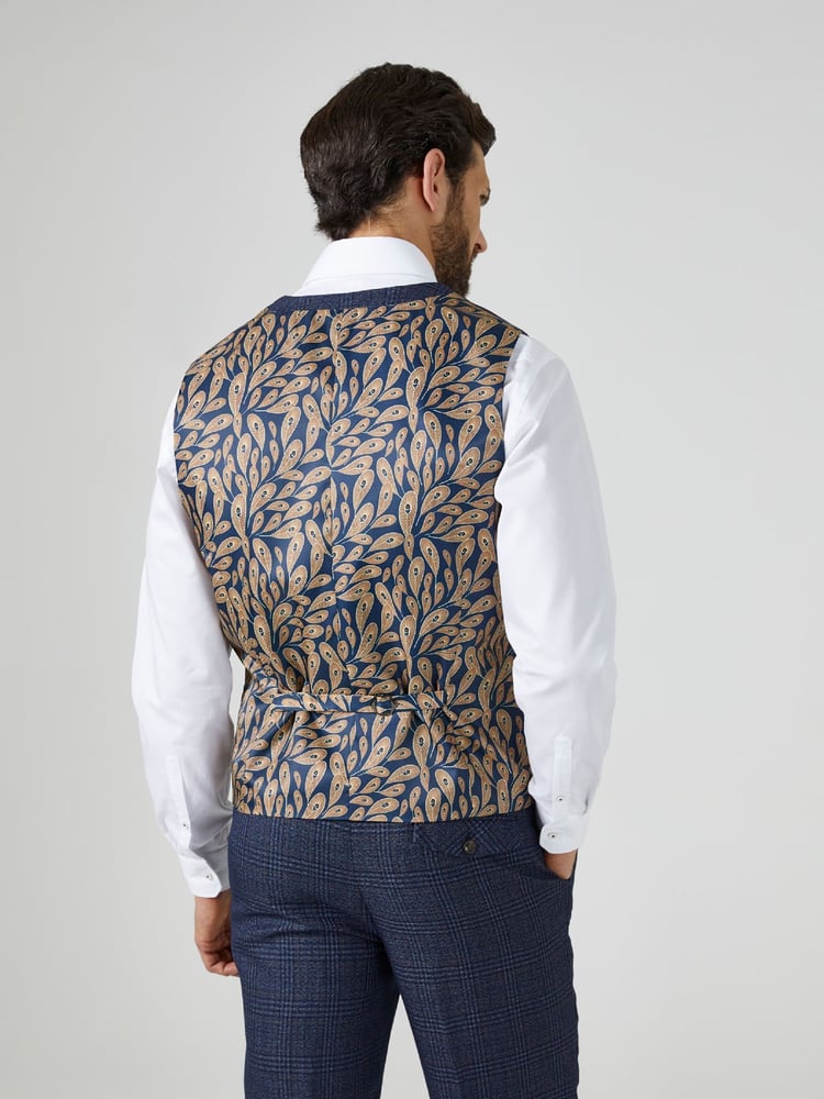 Skopes Blue Woolf Check Tailored Fit Suit Waistcoat - Image 2 of 4