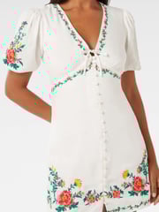 Forever New White Pure Linen Veanne Embroidered Tea Mini Dress - Image 3 of 5
