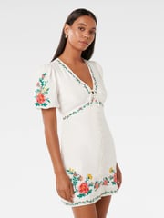 Forever New White Pure Linen Veanne Embroidered Tea Mini Dress - Image 4 of 5