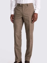 MOSS Brown Slim Fit Slub Trousers - Image 1 of 3