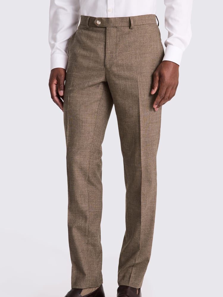 MOSS Brown Slim Fit Slub Trousers - Image 1 of 3