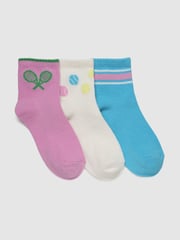 Gap Purple/White Tennis Kids 3 Pack Stretch Knit Quarter Crew Socks - Image 1 of 1