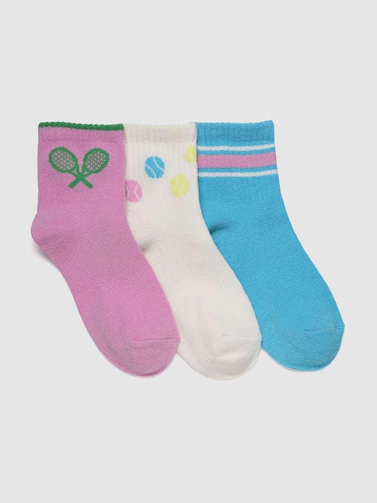 Gap Purple/White Tennis Kids 3 Pack Stretch Knit Quarter Crew Socks - Image 1 of 1