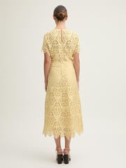 LK Bennett Yellow Georgia Italian Straw Lace Midi Dress - Image 2 of 3