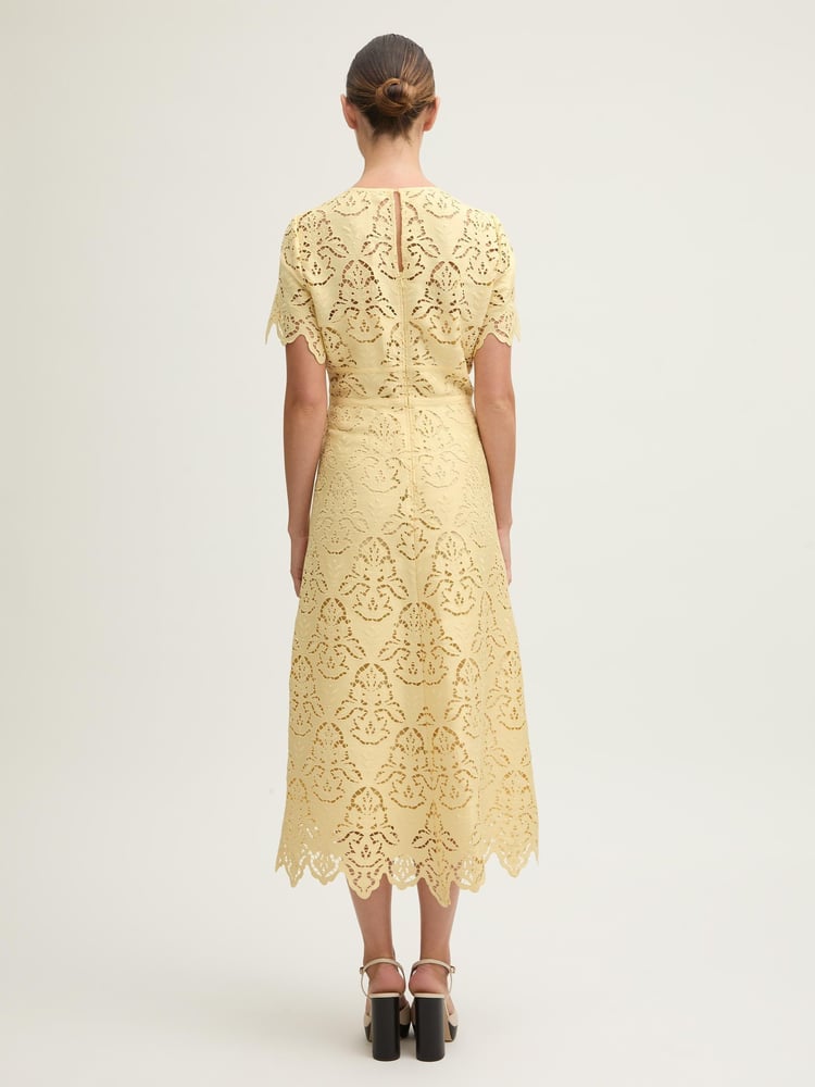 LK Bennett Yellow Georgia Italian Straw Lace Midi Dress - Image 2 of 3