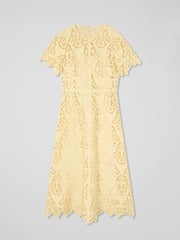 LK Bennett Yellow Georgia Italian Straw Lace Midi Dress - Image 3 of 3