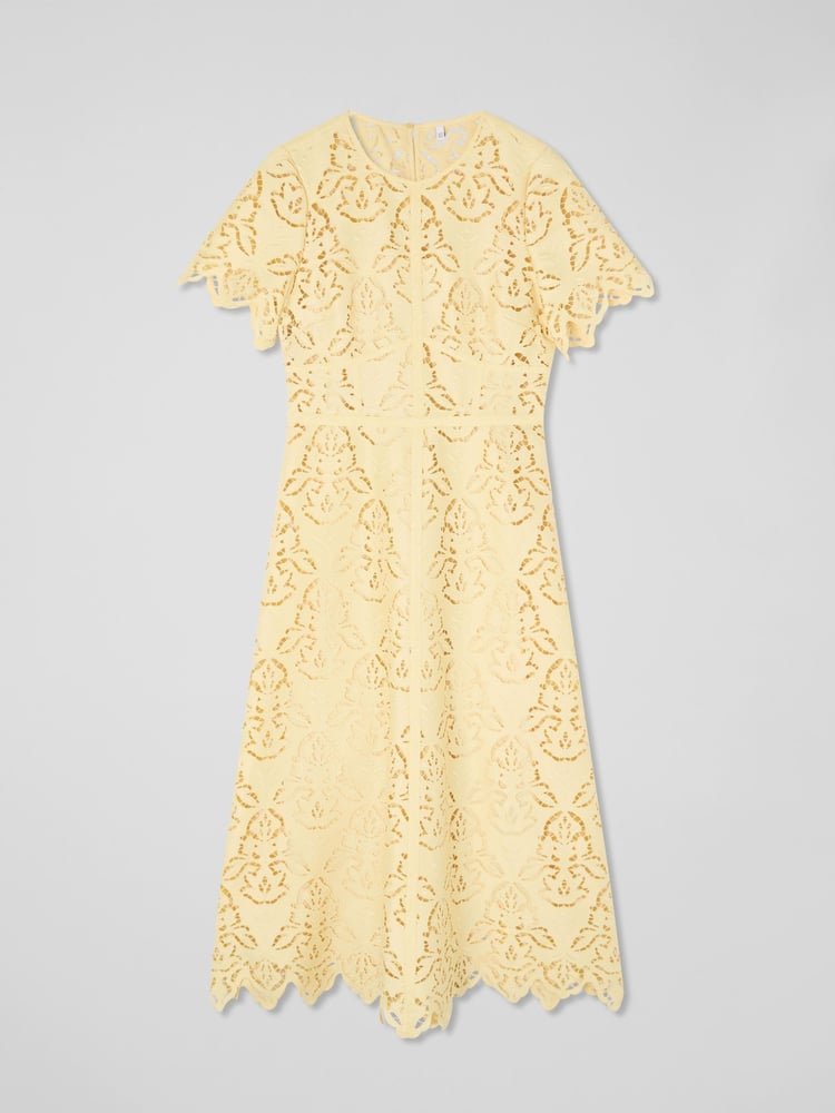 LK Bennett Yellow Georgia Italian Straw Lace Midi Dress - Image 3 of 3