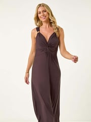 Roman Brown Petite Petite Twist Front Stretch Strappy Dress - Image 1 of 5