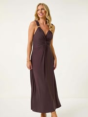 Roman Brown Petite Petite Twist Front Stretch Strappy Dress - Image 2 of 5