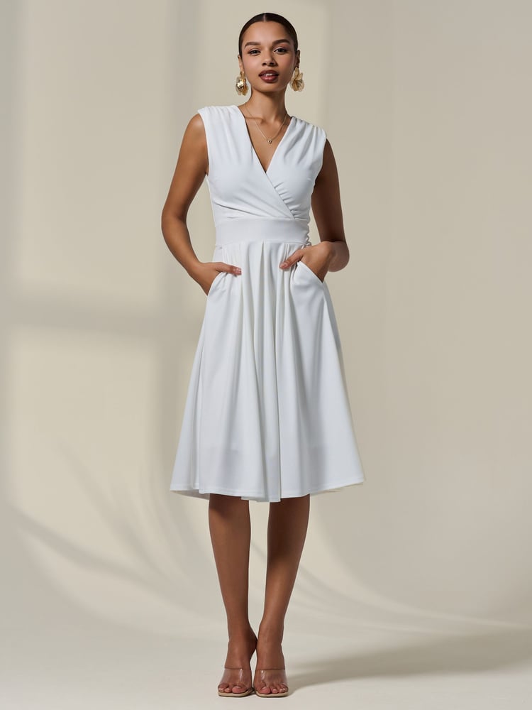 Jolie Moi White Plain Sleeveless Midi Dress - Image 1 of 6