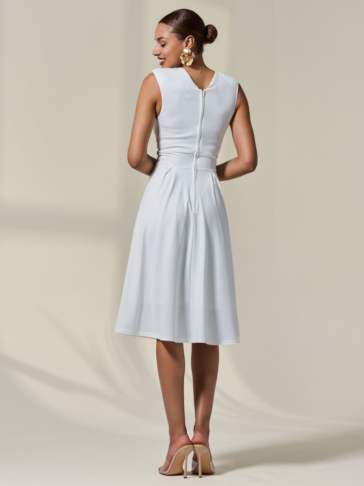 Jolie Moi White Plain Sleeveless Midi Dress - Image 2 of 6