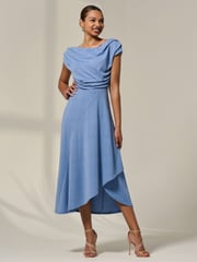 Jolie Moi Blue Asymmetric Cowl Neck Midi Dress - Image 1 of 6