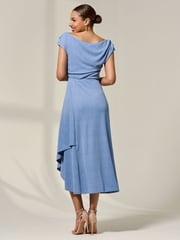 Jolie Moi Blue Asymmetric Cowl Neck Midi Dress - Image 2 of 6