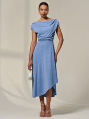 Jolie Moi Blue Asymmetric Cowl Neck Midi Dress - Image 3 of 6