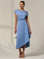 Jolie Moi Blue Asymmetric Cowl Neck Midi Dress - Image 4 of 6