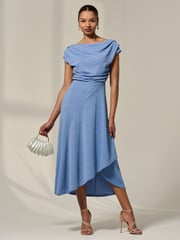 Jolie Moi Blue Asymmetric Cowl Neck Midi Dress - Image 5 of 6