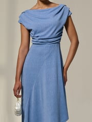 Jolie Moi Blue Asymmetric Cowl Neck Midi Dress - Image 6 of 6