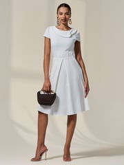 Jolie Moi White Collared Cap Sleeve Midi Dress - Image 1 of 6