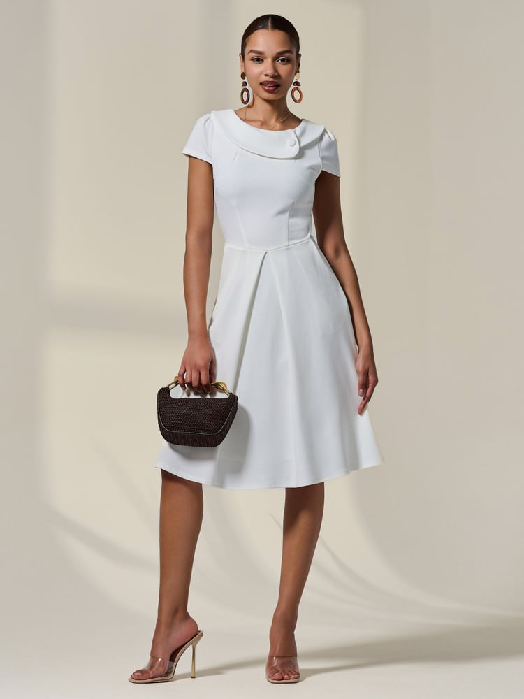 Jolie Moi White Collared Cap Sleeve Midi Dress - Image 1 of 6