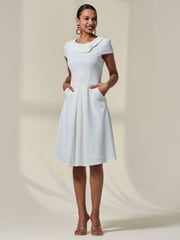 Jolie Moi White Collared Cap Sleeve Midi Dress - Image 3 of 6