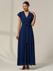 Jolie Moi Blue Chiffon Flutter Sleeve Maxi Dress - Image 4 of 6