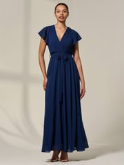 Jolie Moi Blue Chiffon Flutter Sleeve Maxi Dress - Image 5 of 6