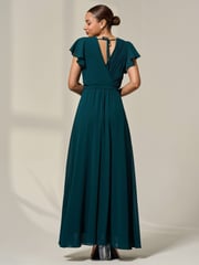 Jolie Moi Green Chiffon Flutter Sleeve Maxi Dress - Image 2 of 6