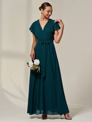 Jolie Moi Green Chiffon Flutter Sleeve Maxi Dress - Image 5 of 6