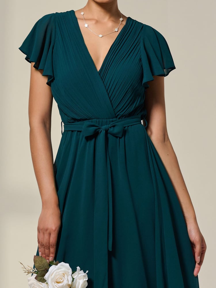 Jolie Moi Green Chiffon Flutter Sleeve Maxi Dress - Image 6 of 6