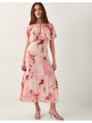 Monsoon Pink Mia Floral Print Cape Midi Dress - Image 1 of 5