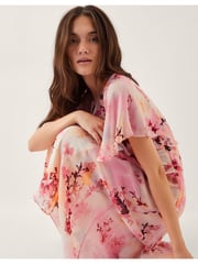 Monsoon Pink Mia Floral Print Cape Midi Dress - Image 2 of 5