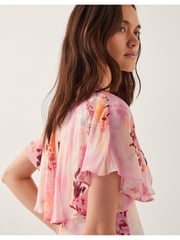 Monsoon Pink Mia Floral Print Cape Midi Dress - Image 4 of 5