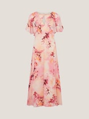 Monsoon Pink Mia Floral Print Cape Midi Dress - Image 5 of 5