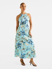 Forever New Blue Dakota Printed Halter Neck Midi Dress Contains Linen - Image 4 of 5