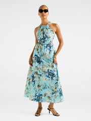 Forever New Blue Dakota Printed Halter Neck Midi Dress Contains Linen - Image 5 of 5