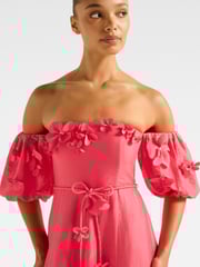 Forever New Pink Cora Floral Print Appliqué Midi Dress Contains Linen - Image 3 of 4