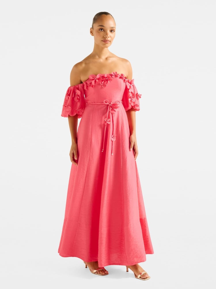 Forever New Pink Cora Floral Print Appliqué Midi Dress Contains Linen - Image 4 of 4