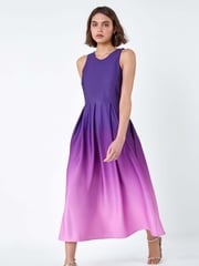 Roman Purple Ombre Pleated Luxe Stretch Midi Dress - Image 1 of 5