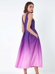 Roman Purple Ombre Pleated Luxe Stretch Midi Dress - Image 2 of 5