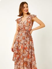 Roman Brown Snake Print Asymmetric Tiered Midi Dress - Image 2 of 5