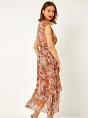 Roman Brown Snake Print Asymmetric Tiered Midi Dress - Image 3 of 5