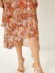 Roman Brown Snake Print Asymmetric Tiered Midi Dress - Image 5 of 5