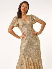 Roman Metallic Brown Sequin Midi Dress - Image 1 of 5