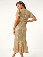 Roman Metallic Brown Sequin Midi Dress - Image 3 of 5