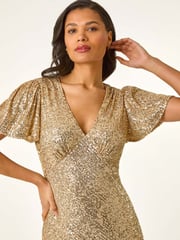 Roman Metallic Brown Sequin Midi Dress - Image 4 of 5